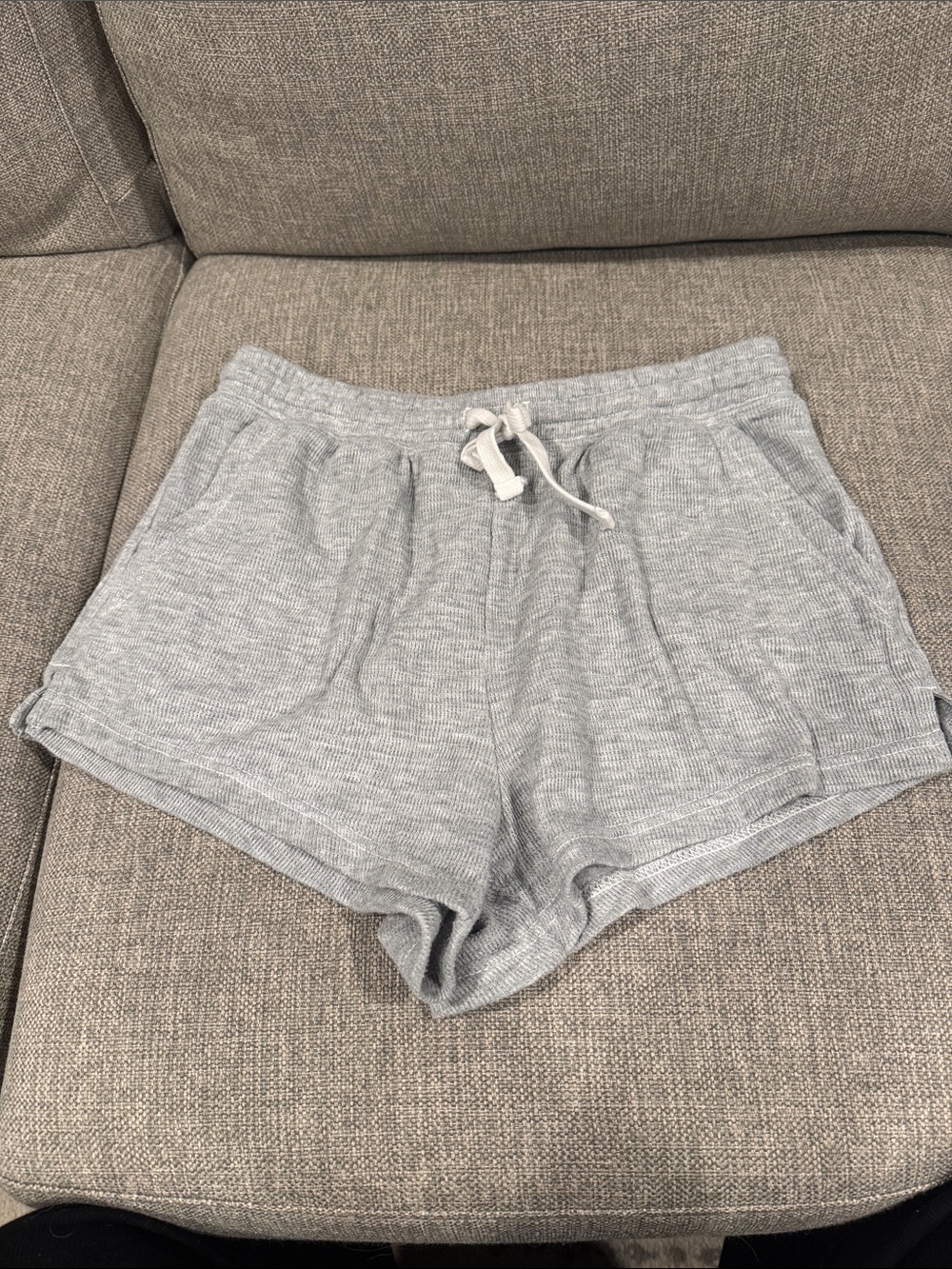 aerie Light Gray Ribbed Lounge Shorts with Drawstring